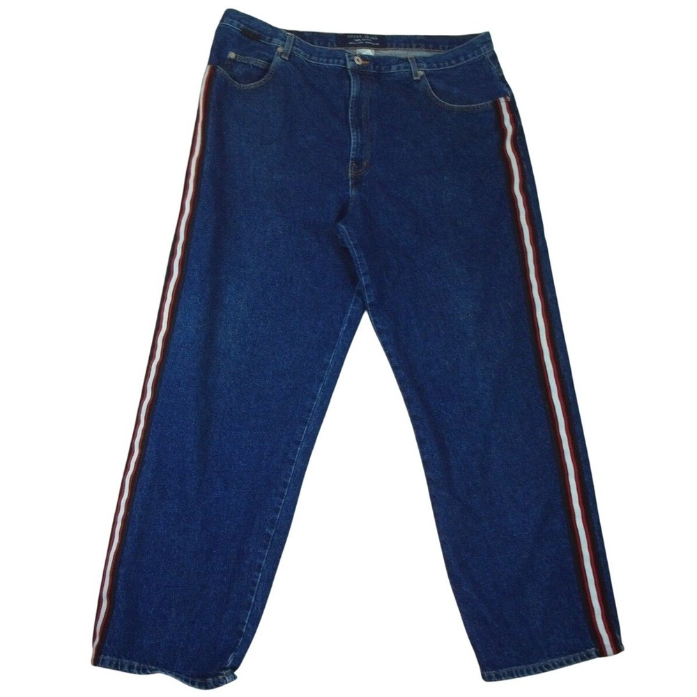 Vintage‎ Guess Jeans Mens 42x32 Blue Denim Side Stripe Racing Straight Leg 10267